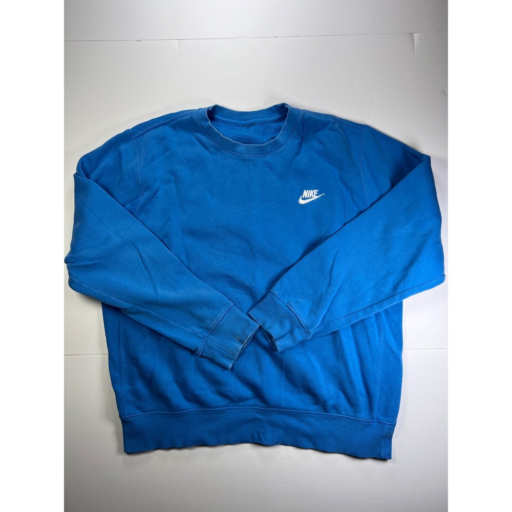 Nike Sweatshirt Mens L Blue Embroidered Futura Logo Crewneck Fleece Pullover